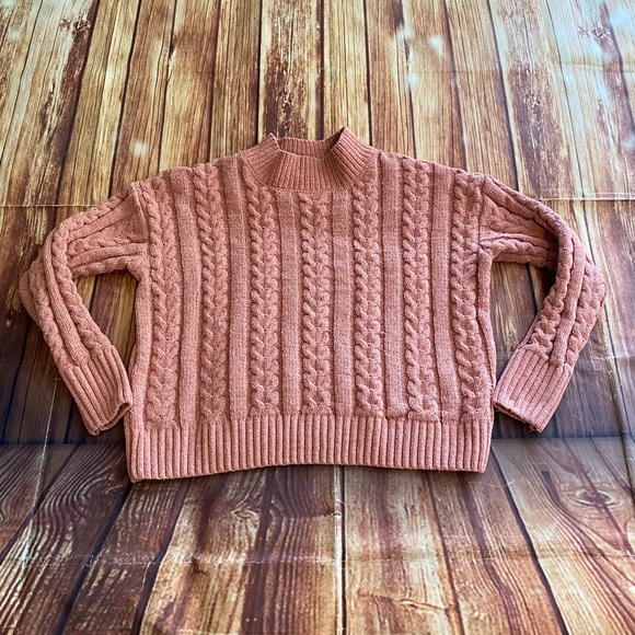 Hippie Rose Women’s Cable Knit Drop Shoulder Pink Sweater Small - Picture 7 of 11